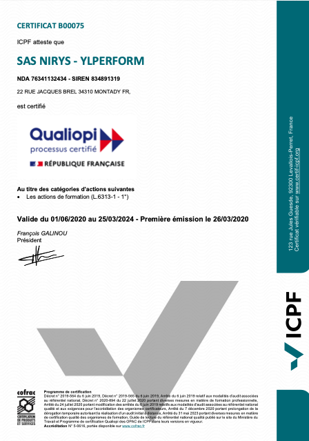 Certifications Ylperform 2023 - Qualiopi - ICPF - COFRAC